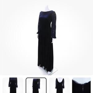 Tahari Levine Womens Velvet Sequined Long Sleeves Gown